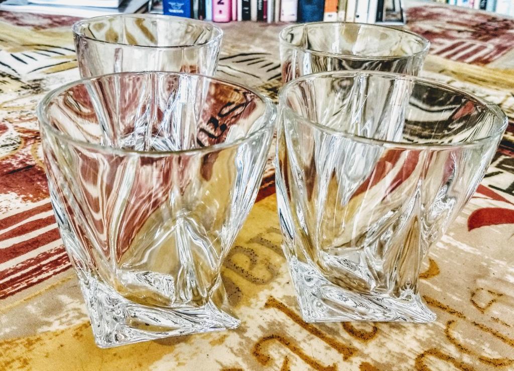 My set of four shiny new drinking glasses
